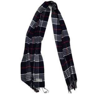 Preppy Women's winter scarf plaid check dark navy white red 12" x 72" soft O/S